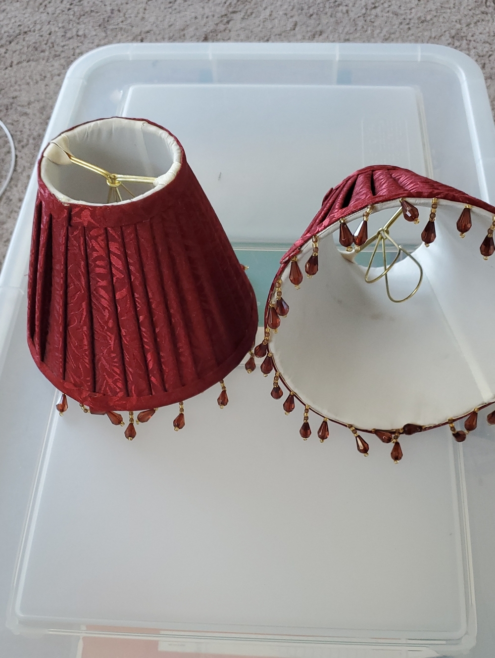 Red Beaded Mini Lamp Shades - Pair